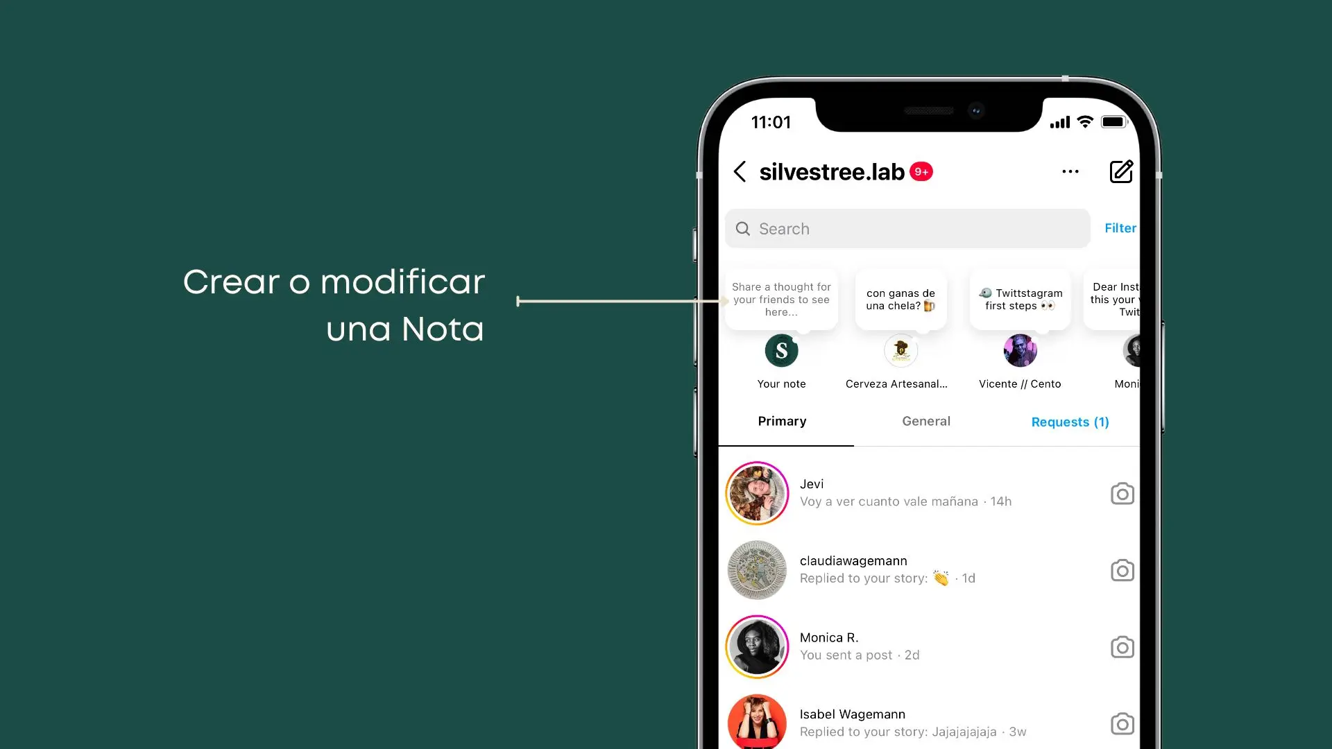 Para crear una nueva Nota en Instagram